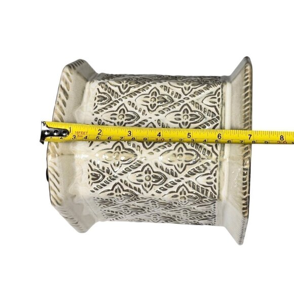 Vintage Ceramic Canister Cookie Jar Cream Kitchen Decor Floral Relief Octagonal - Picture 8 of 9